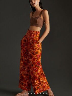 Anthropologie Smocked Gauzy Wide Leg